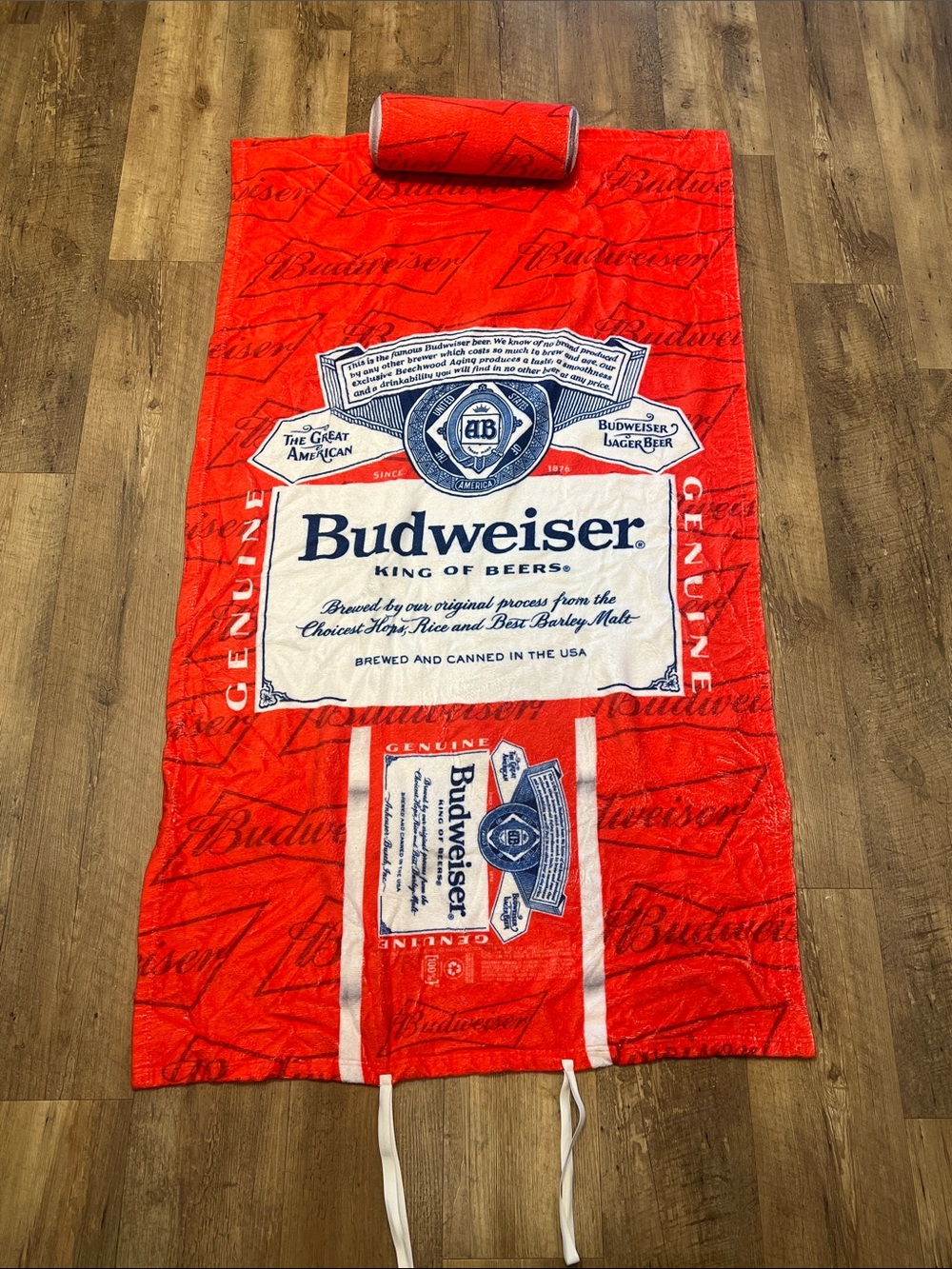 Budweiser Vintage 90’s Roll-Up Beach Towel with a Built-In Pillow/Headrest, EUC